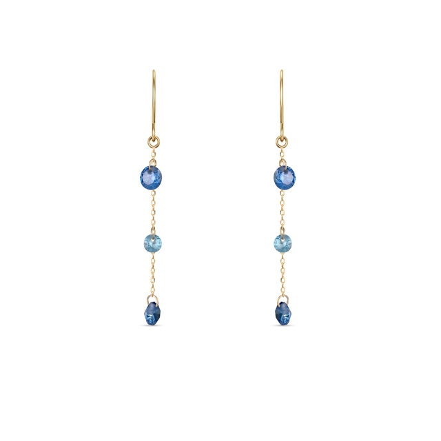 Kolczyki złote z niebieskimi cyrkoniami