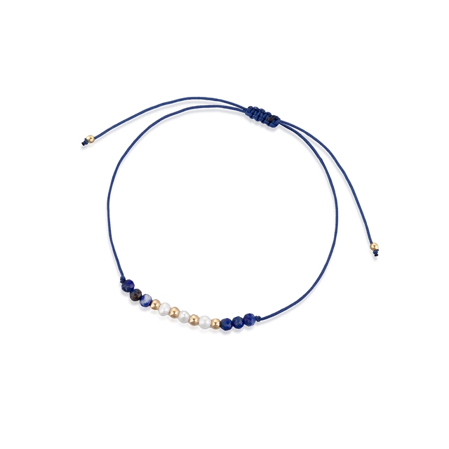 Bransoleta sznurkowa z perłami i lapisem lazuli