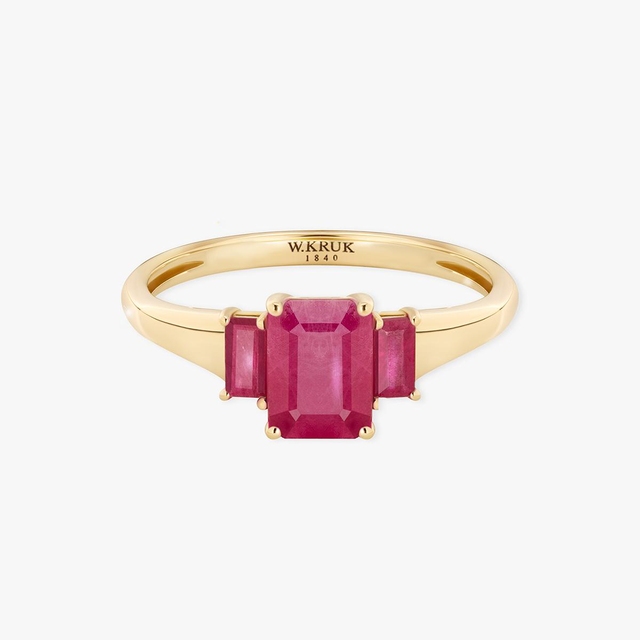 Pierścionek złoty z rubinami TRIO