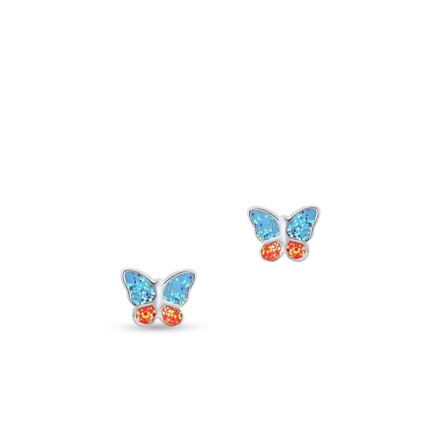 Kolczyki srebrne motyle z brokatem