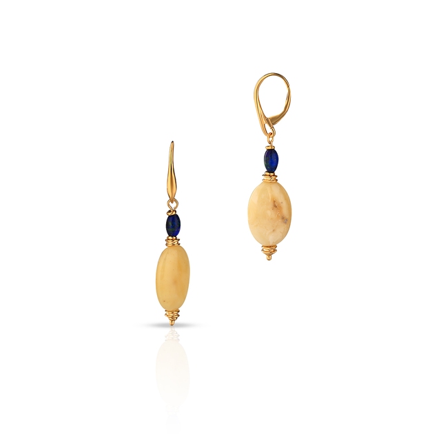 Kolczyki srebrne pozłacane z bursztynami