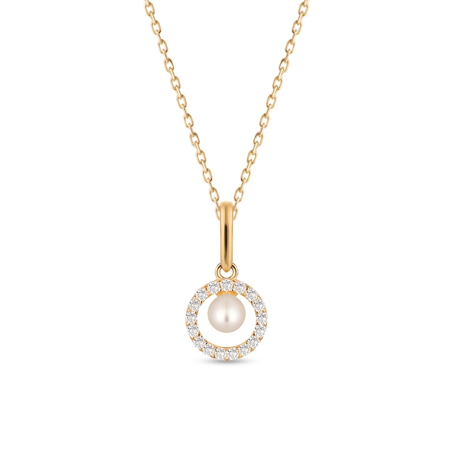Wisiorek złoty z perłą i cyrkoniami