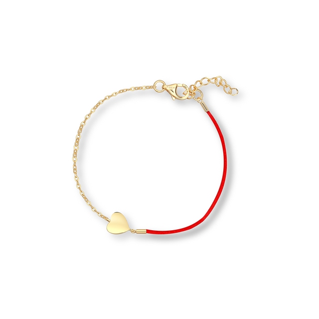 Bransoleta srebrna pozłacana z sercem i czerwonym sznurkiem
