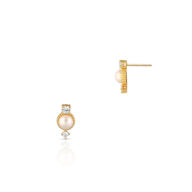 Kolczyki srebrne pozłacane z perłą i cyrkoniami