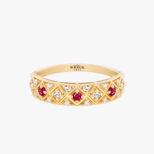 Pierścionek złoty z rubinami TRIO