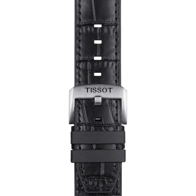 Czarny pasek Tissot wykonany ze skóry z elementami z gumy 22 mm