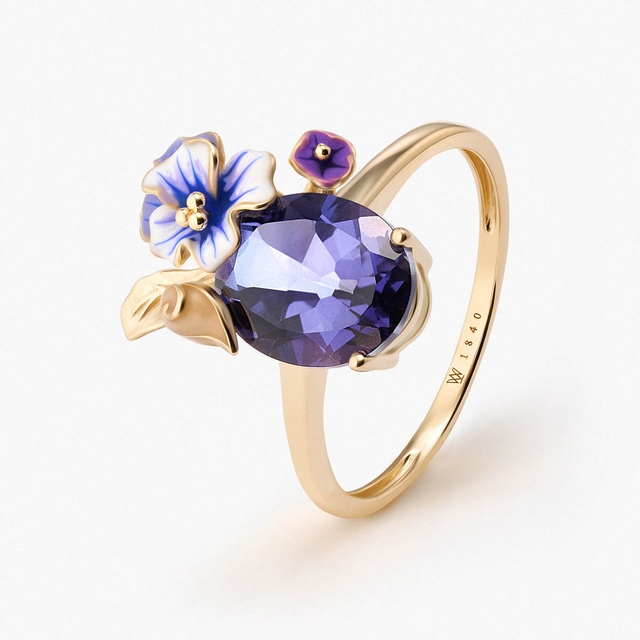 Pierścionek złoty Kwiaty Nocy Bratki