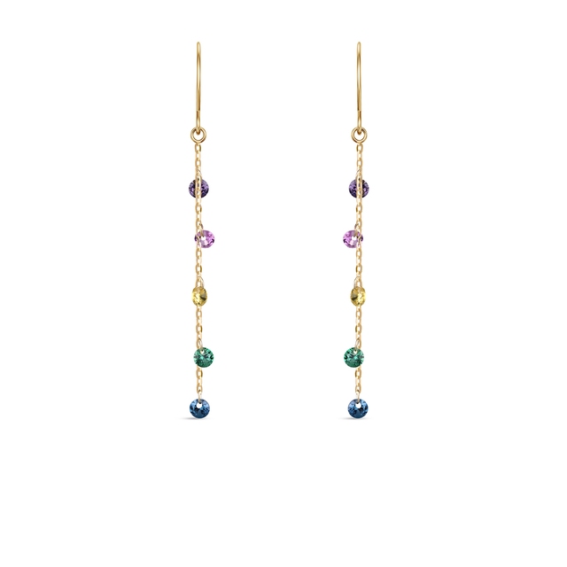Kolczyki złote z kolorowymi cyrkoniami