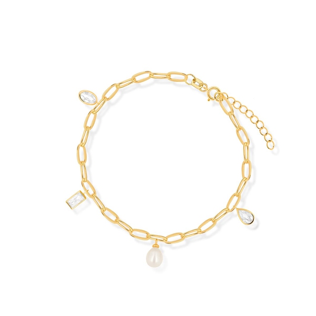 Bransoleta srebrna z perłą i cyrkoniami