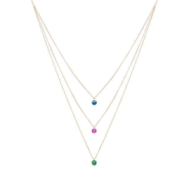 Naszyjnik złoty z kolorowymi cyrkoniami