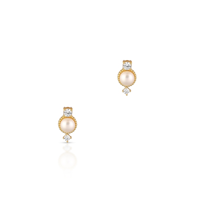 Kolczyki srebrne pozłacane z perłą i cyrkoniami