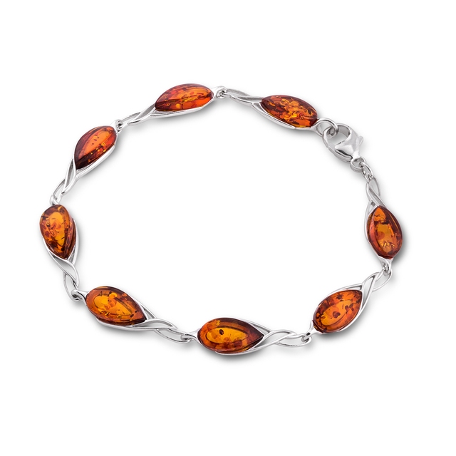 Bransoleta srebrna z bursztynem