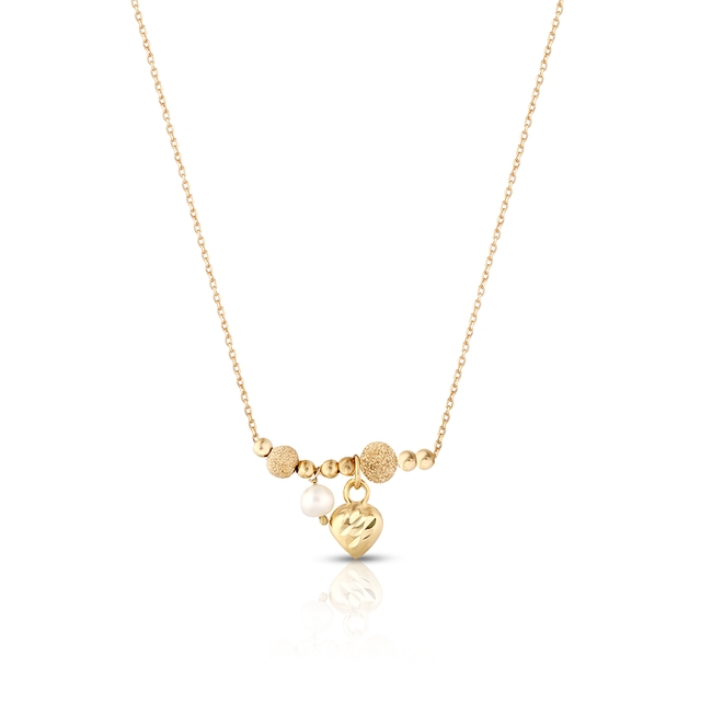 Naszyjnik złoty z perłą i sercem