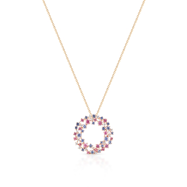 Naszyjnik różowe złoto z brylantami i szafirami