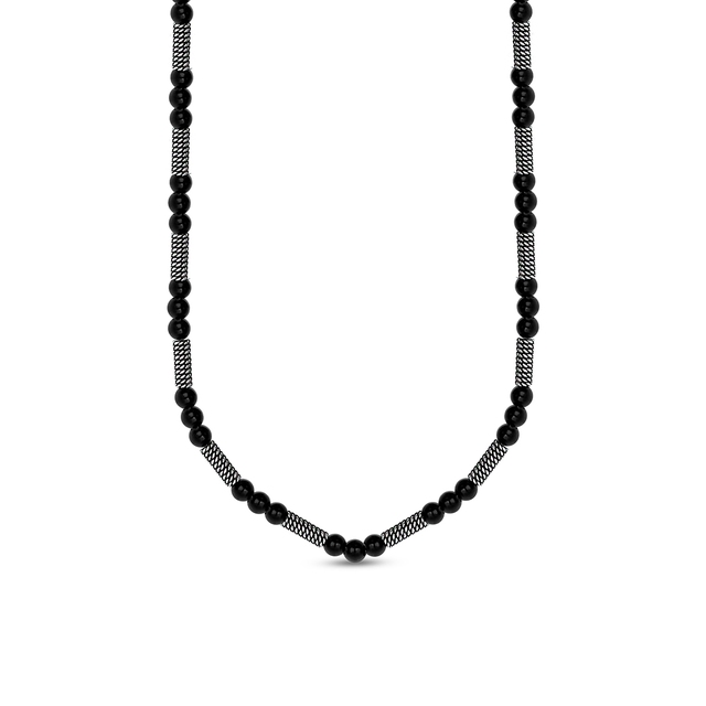 Naszyjnik stalowy z czarnymi kamieniami