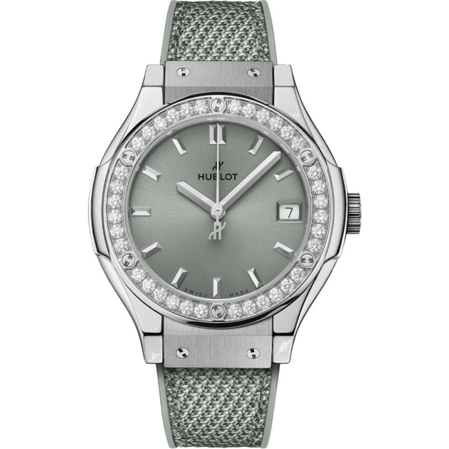 ZEGAREK HUBLOT CLASSIC FUSION TITANIUM SAGE GREEN DIAMONDS
