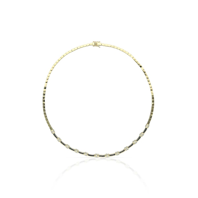 Naszyjnik złoty z szafirami i diamentami