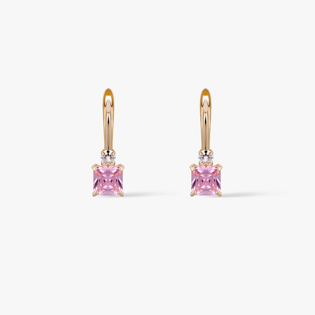 Kolczyki złote z różową cyrkonią