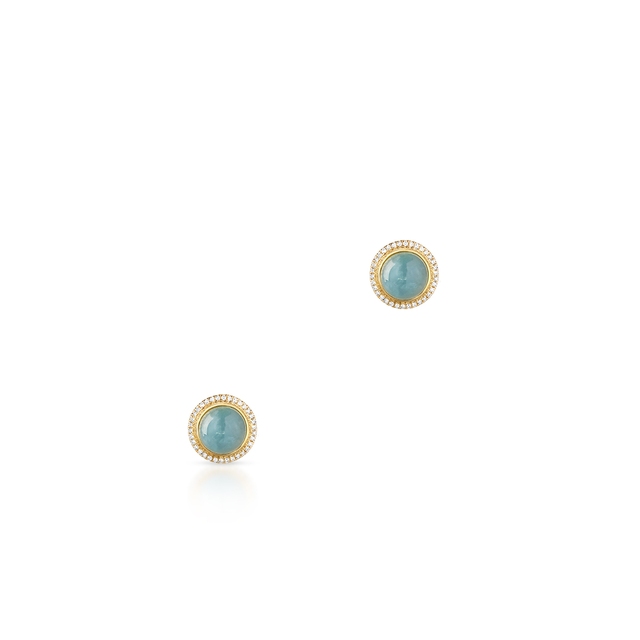 Kolczyki złote z diamentami i akwamarynem