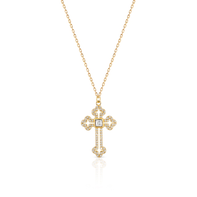 Naszyjnik  srebrny pozłacany krzyżyk z cyrkoniami