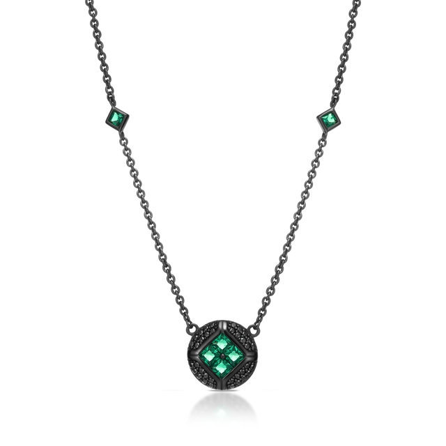Naszyjnik srebrny z czarnymi i zielonymi cyrkoniami METEORY