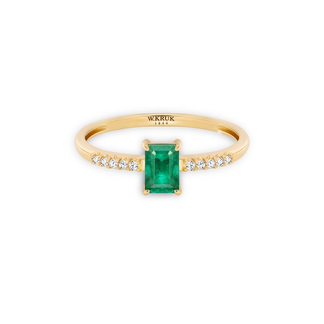 Pierścionek złoty ze szmaragdem Trio