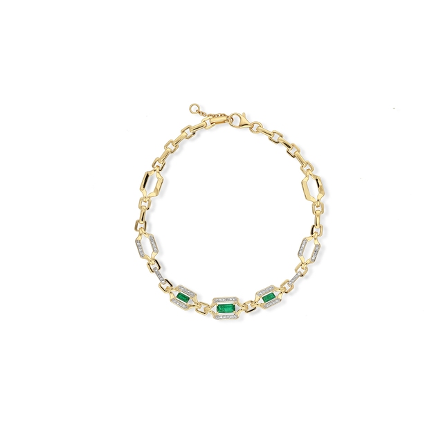 Bransoleta złota z diamentami i szmaragdami