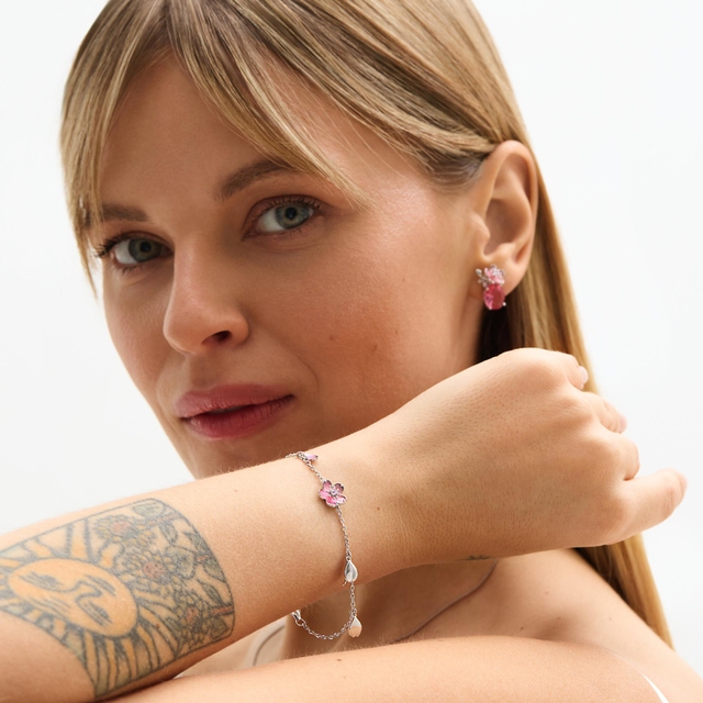 Bransoleta srebrna Kwiaty Nocy Wiśnia