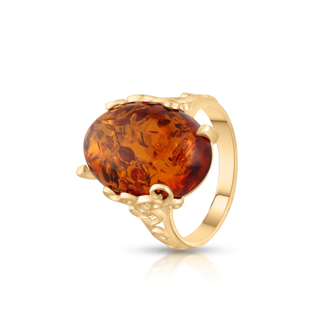 Pierścionek złoty z bursztynem