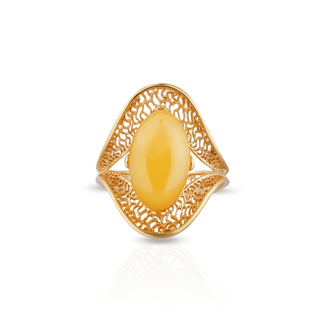 Pierścionek srebrny pozłacany z bursztynem