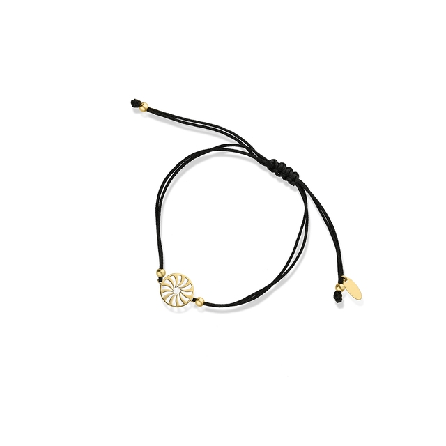 Bransoletka srebrna pozłacana na czarnym sznurku arabeska