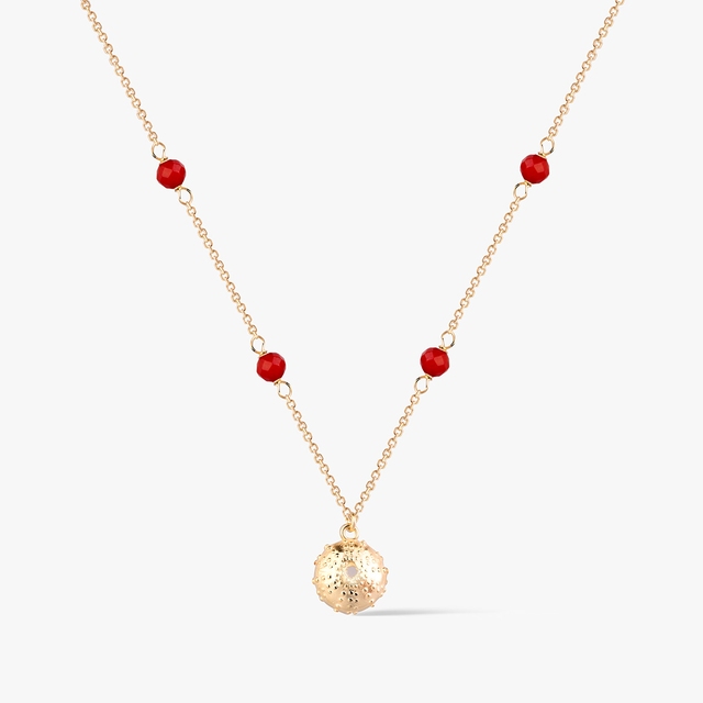 Naszyjnik złoty z meduzą i koralem Santorini