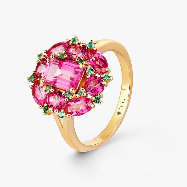 Pierścionek srebrny z różowymi topazami