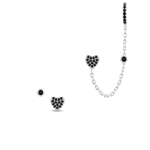Kolczyki srebrne asymetryczne z czarnymi cyrkoniami