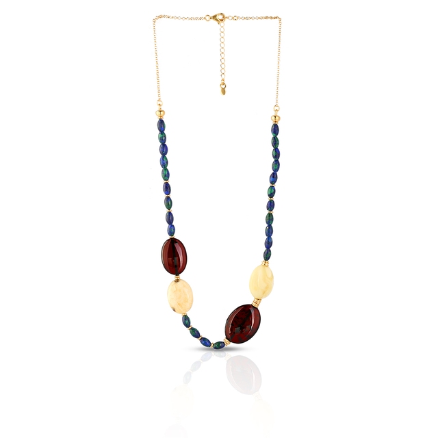 Naszyjnik srebrny pozłacany z bursztynami