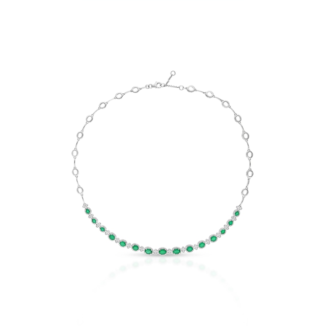 Naszyjnik białe złoto z diamentami i szmaragdami