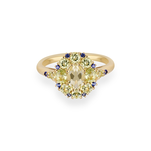 Pierścionek srebrny z oliwinami Szekspirowska