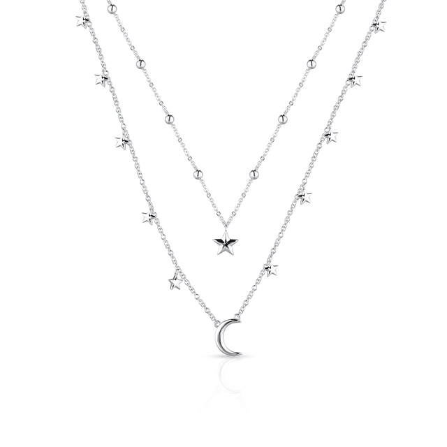 Naszyjnik srebrny kaskadowy księżyc i gwiazdy