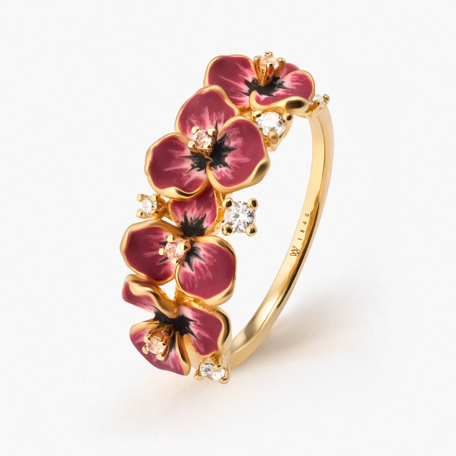 Pierścionek srebrny Kwiaty Nocy Bratki