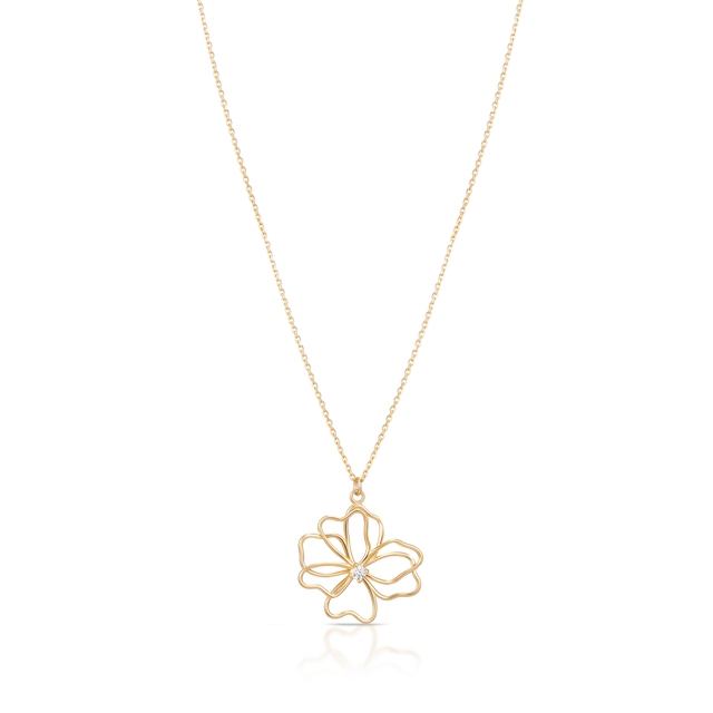 Naszyjnik złoty kwiat z cyrkonią