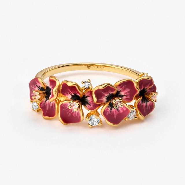 Pierścionek srebrny Kwiaty Nocy Bratki