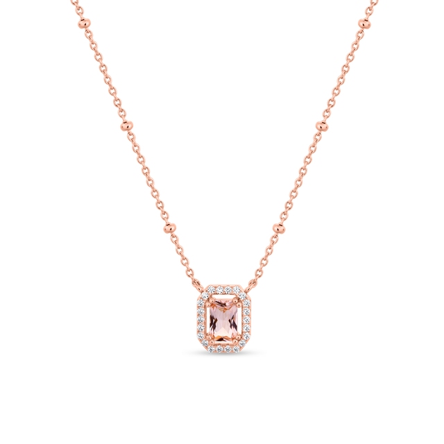 Naszyjnik srebrny z różową cyrkonią