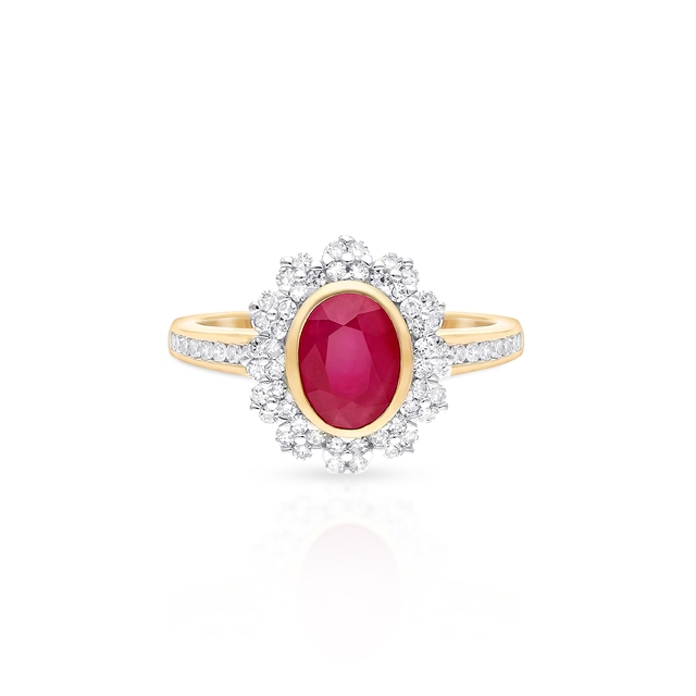 Pierścionek złoty z rubinem i diamentami