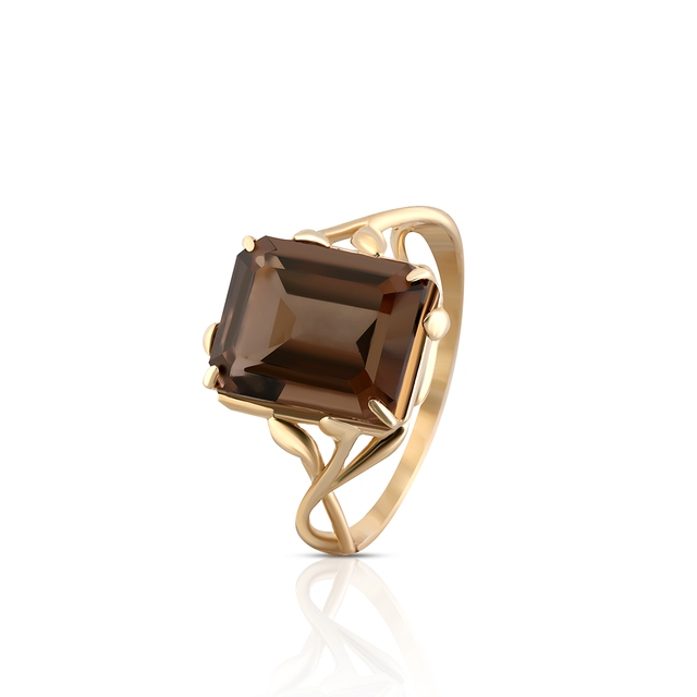 Pierścionek złoty z kwarcem dymnym
