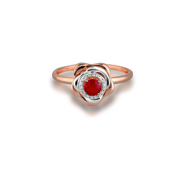 Pierścionek złoty bicolor z rubinami i diamentami