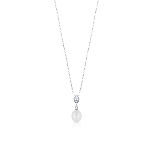 Wisiorek srebrny z perłą i cyrkoniami
