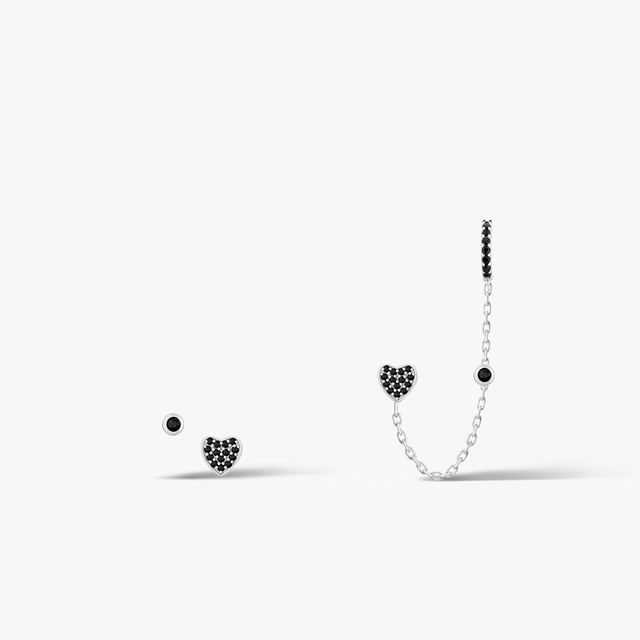 Kolczyki srebrne asymetryczne z czarnymi cyrkoniami
