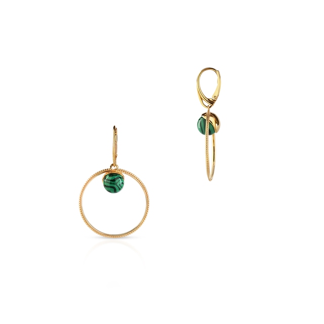 Kolczyki srebrne pozłacane wiszące z malachitem