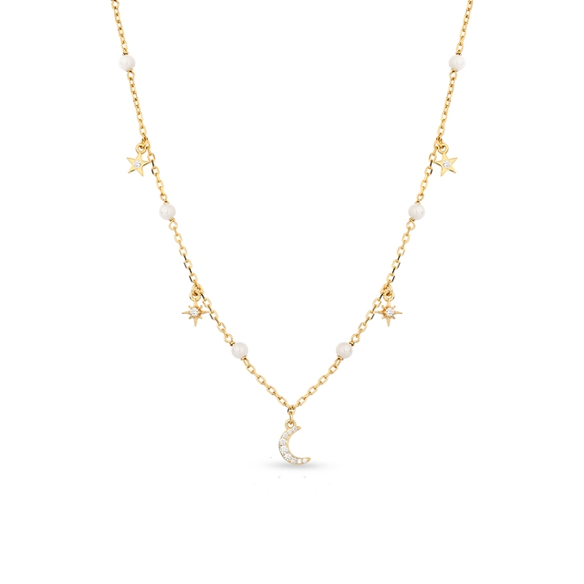 Naszyjnik srebrny pozłacany z perłami