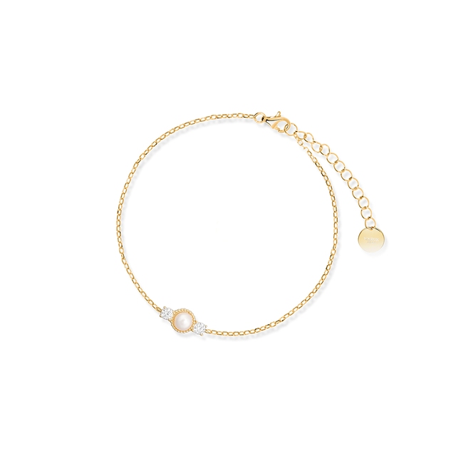 Bransoleta srebrna pozłacana z perłą i cyrkoniami